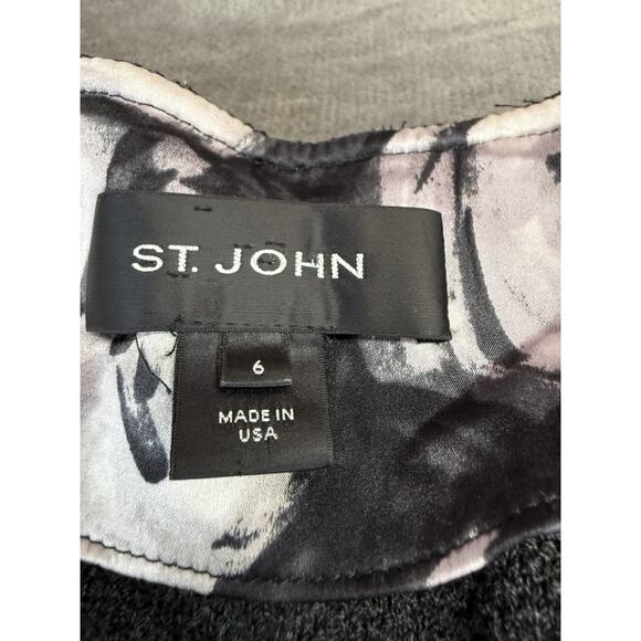 St. John Gray Wool Blend Zip Jacket with Raw Edge Rosette Trim Size 6 - Picture 11 of 12